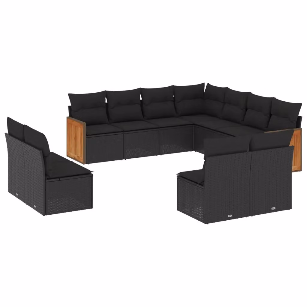 vidaXL Set Divani da Giardino 11 pz in Polyrattan Nero con Cuscini Imbottiti e Rivestimenti Rimovibili – 2