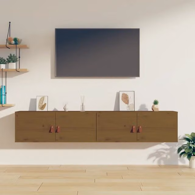 Set di 2 pensili VIDAXL in legno massello di pino marrone, stile rustico, L 80 cm x P 30 cm x H 30 cm – 1