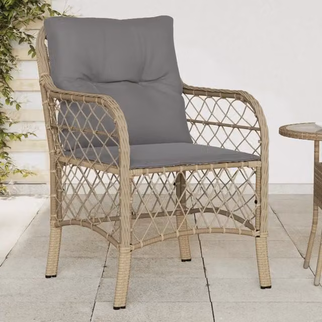 Sedie da Giardino con Cuscini 2 pz Beige Misto in Polyrattan 365157