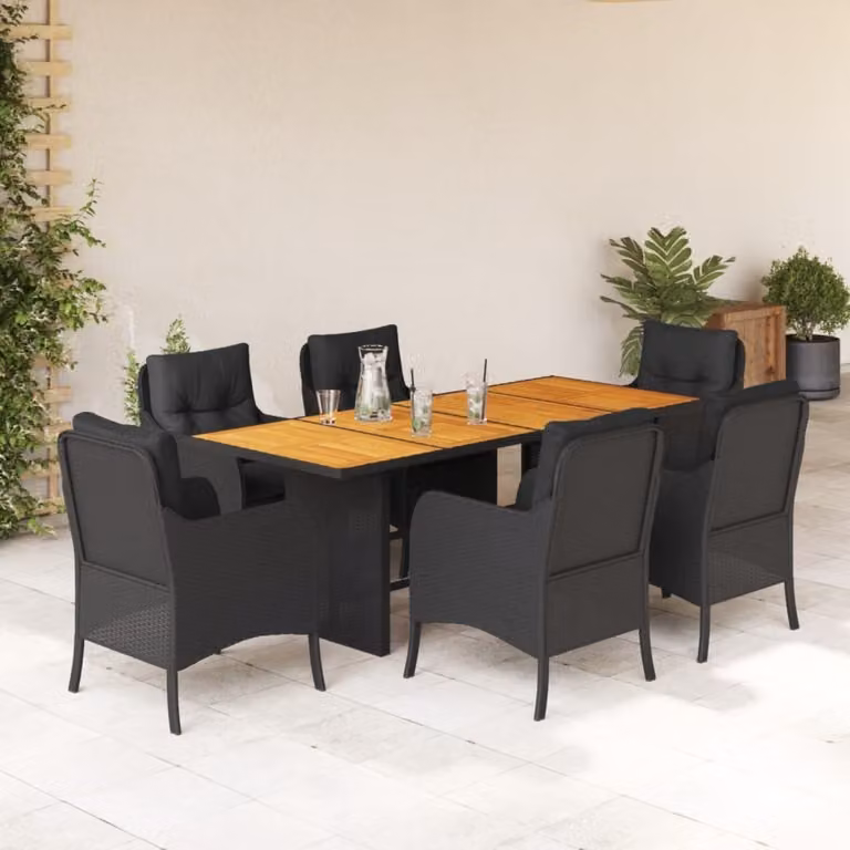 Maison Exclusive - Set da pranzo da giardino 7 pezzi con cuscini in polyrattan nero