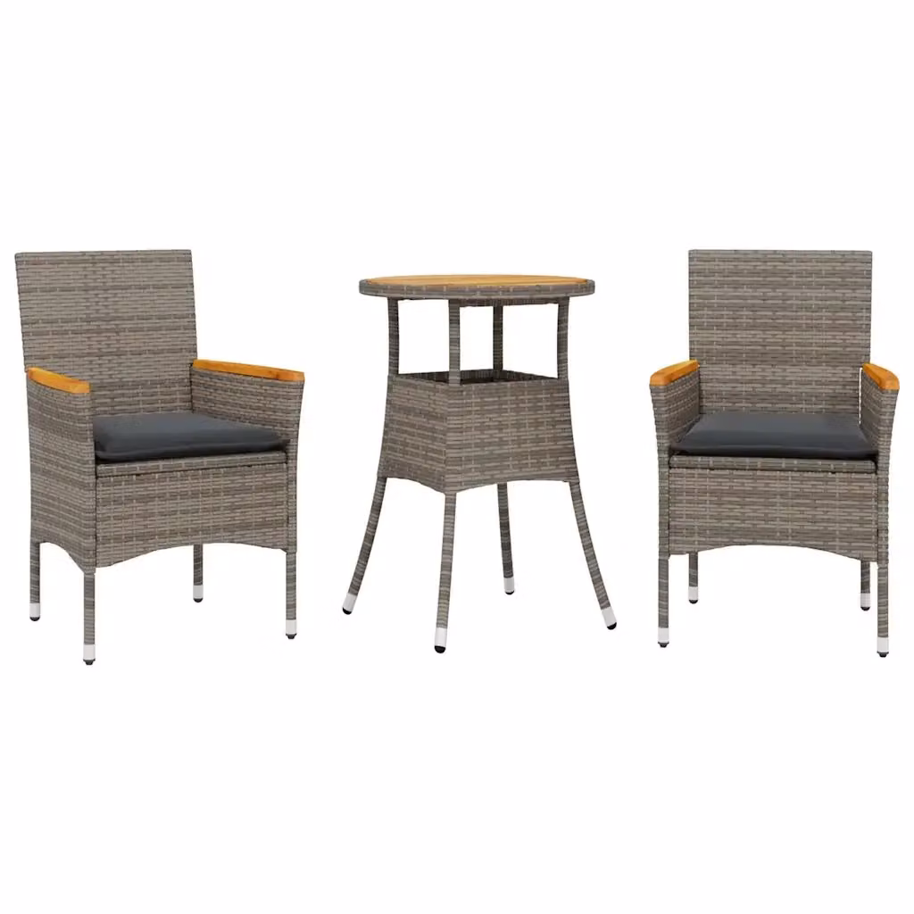 Set Pranzo da Giardino vidaXL in Legno di Acacia e Polyrattan Grigio con 3 Cuscini – 2