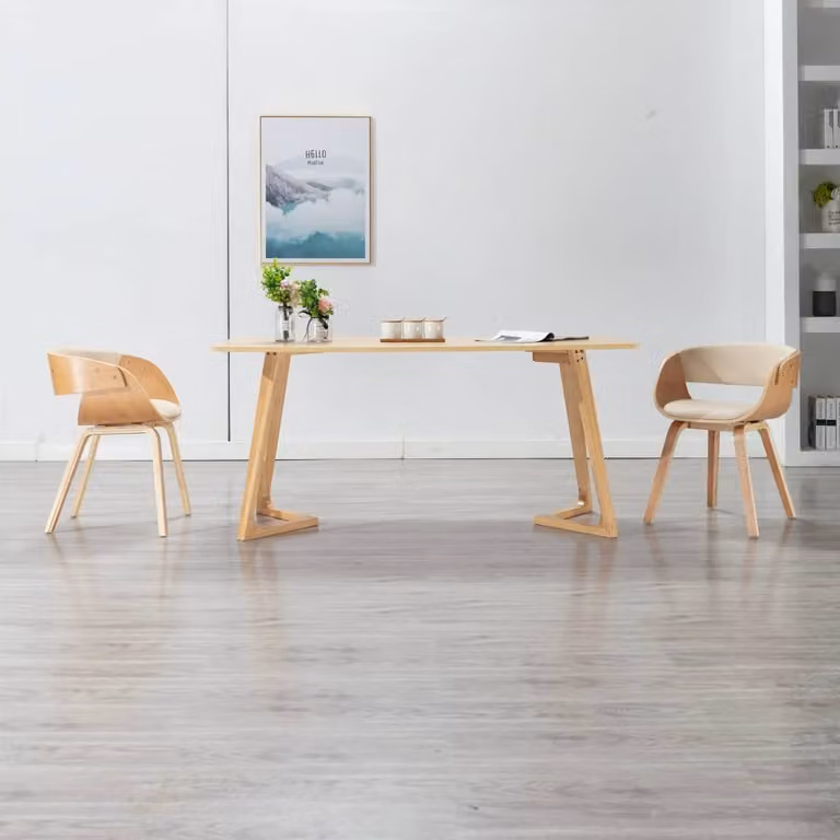 The Living Store Sedia da pranzo in legno curvato color crema e Pelle finta