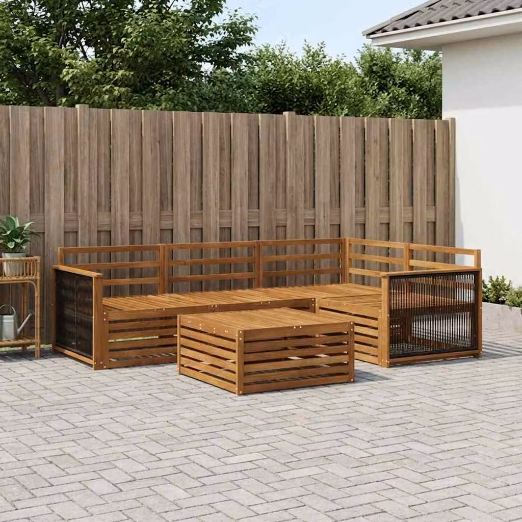 Set di divani da esterno vidaXL 5 pezzi in legno di acacia massello marrone con cuscini inclusi per giardino e terrazza