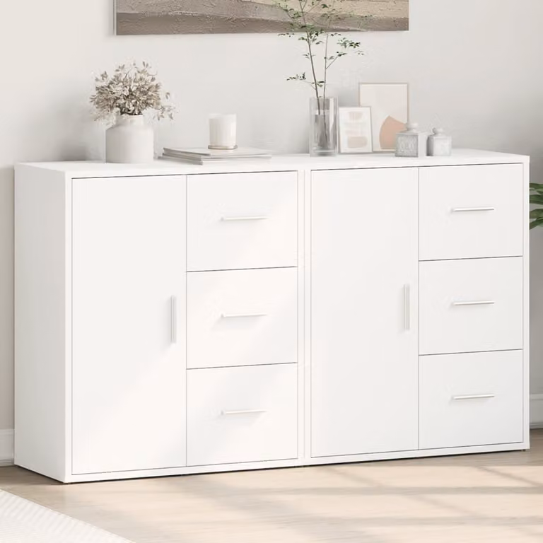 Set di 2 credenze bianche vidaXL in legno MDF per sala da pranzo, modello moderno a parete, L 60 cm x P 31 cm x H 70 cm