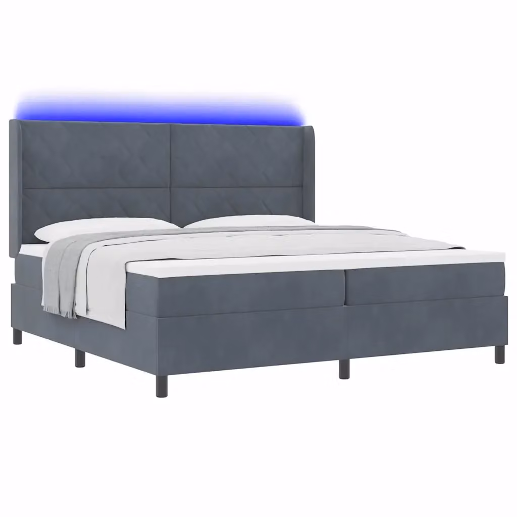 Letto a molle vidaXL in velluto grigio con illuminazione LED sottostante e porte USB, L/P/H: 200 x 200 x 280 cm – 2