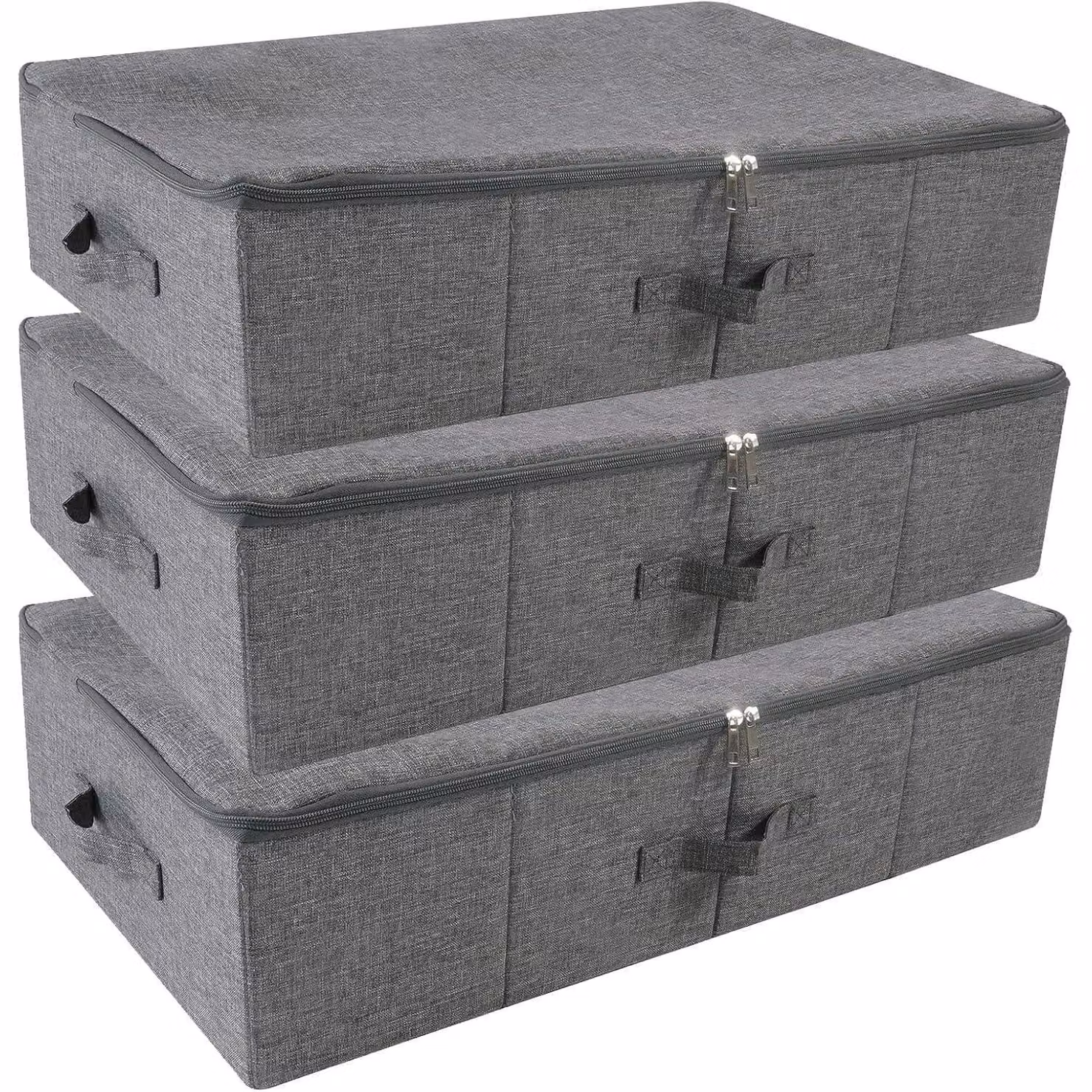 Contenitori portaoggetti da mettere sotto il letto, con coperchio a zip, pieghevoli o rigidi, confezione da 3 pezzi, colore nero/grigio, dimensioni 70x40x18 cm