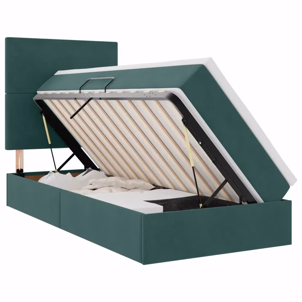 Letto con contenitore e materasso vidaXL in velluto verde scuro con illuminazione sottostante e porta USB L/P/H: 204 x 90 x 88 cm – 2