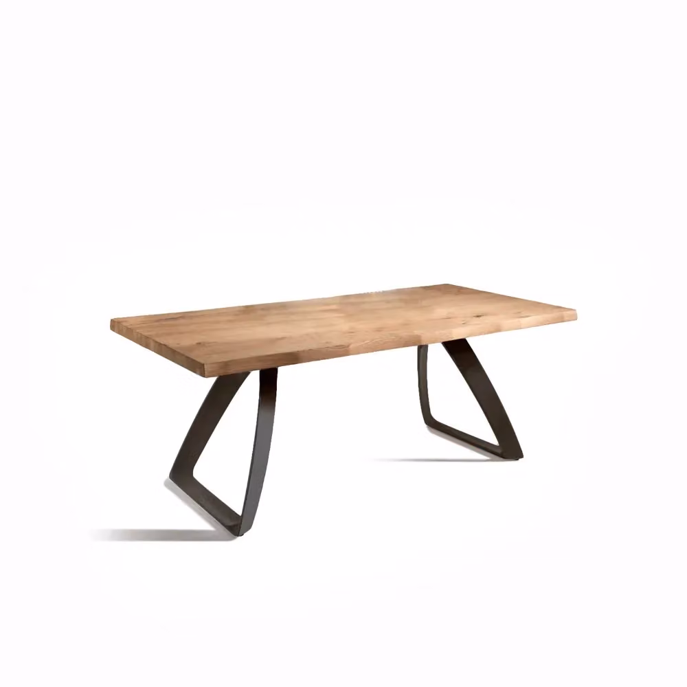 Tavolo da pranzo allungabile Timber Duzzle in legno di rovere naturale e metallo, stile industrial, L: 160-240 cm, P: 90 cm, H: 76 cm – 2