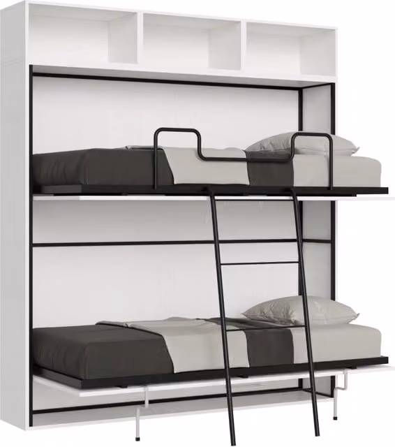 Letto singolo a scomparsa Kando L con materasso in bianco frassino e vani laterali GIORDANOSHOP H: 223,1 cm