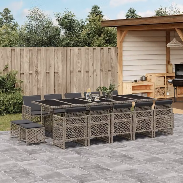 Maison Exclusive - Set da Pranzo da Giardino 15 pz con Cuscini Grigio Polyrattan