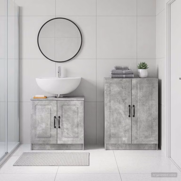 Set di mobili da bagno vidaXL UTRECHT composto da 2 pezzi, mobile lavabo e mobile contenitore, colore grigio cemento, design moderno e freestanding