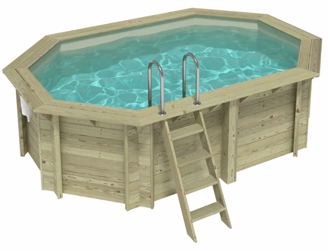 Piscina in legno NEMO 4.3 x 3 - H.1.18 m, sabbia, con supporti fissati al calcestruzzo