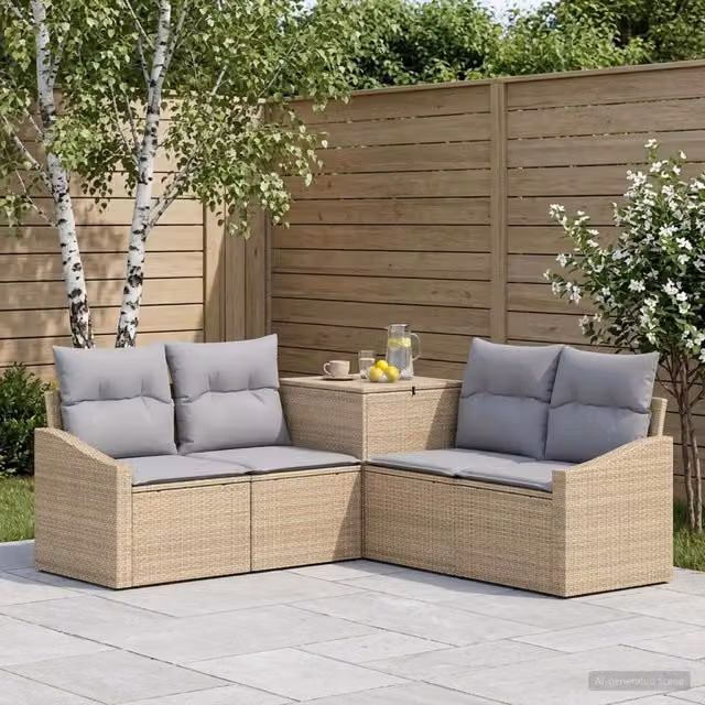 Set di divani 5 pz Beige e Grigio Chiaro 178,5 x 178,5 x 85 cm 3447823