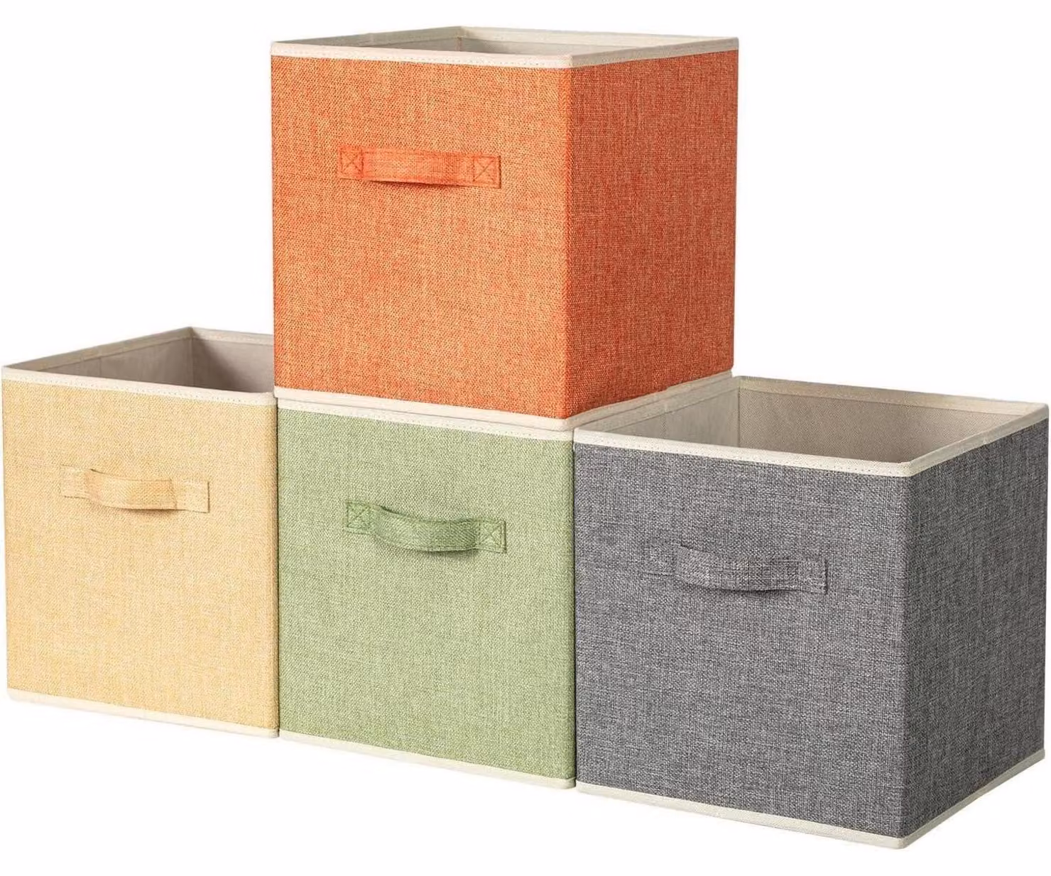 Set di 4 scatole portaoggetti in tessuto, dimensioni 27x27x28 cm, pieghevoli, con maniglie, sistema di organizzazione, cesto, 4 colori