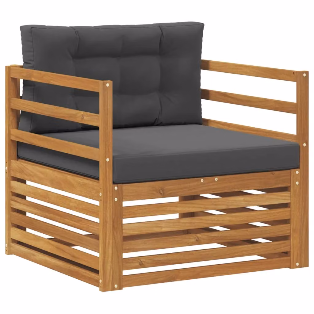 Divano da esterno moderno in legno di acacia massello con cuscini in tessuto grigio antracite – 2