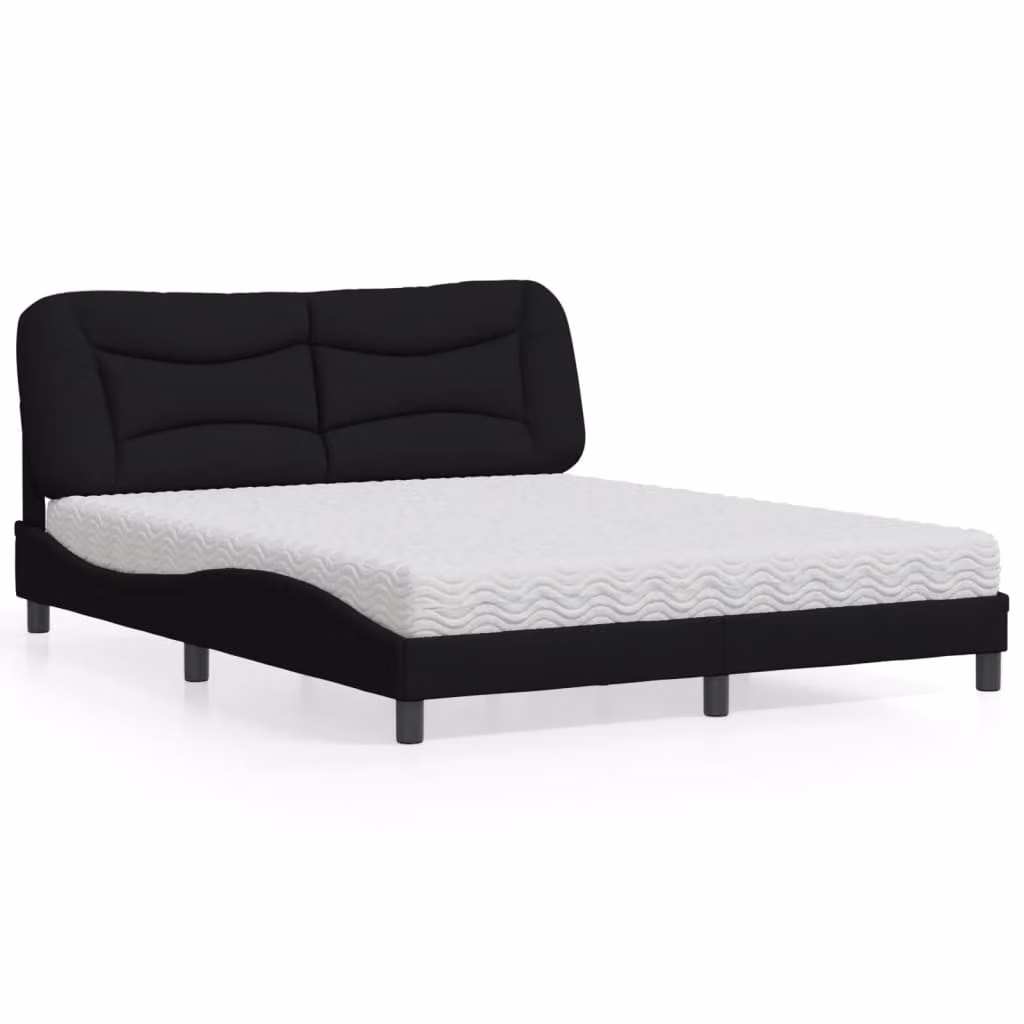 Letto con Materasso Hvar vidaXL Nero in Tessuto L: 160 cm, P: 200 cm – 1