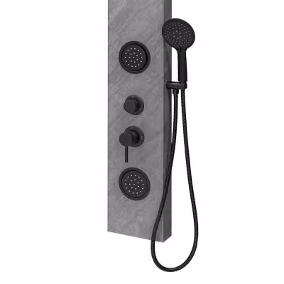 Pannello doccia in acciaio inox effetto pietra con soffione slim e doccetta nero opaco – 2