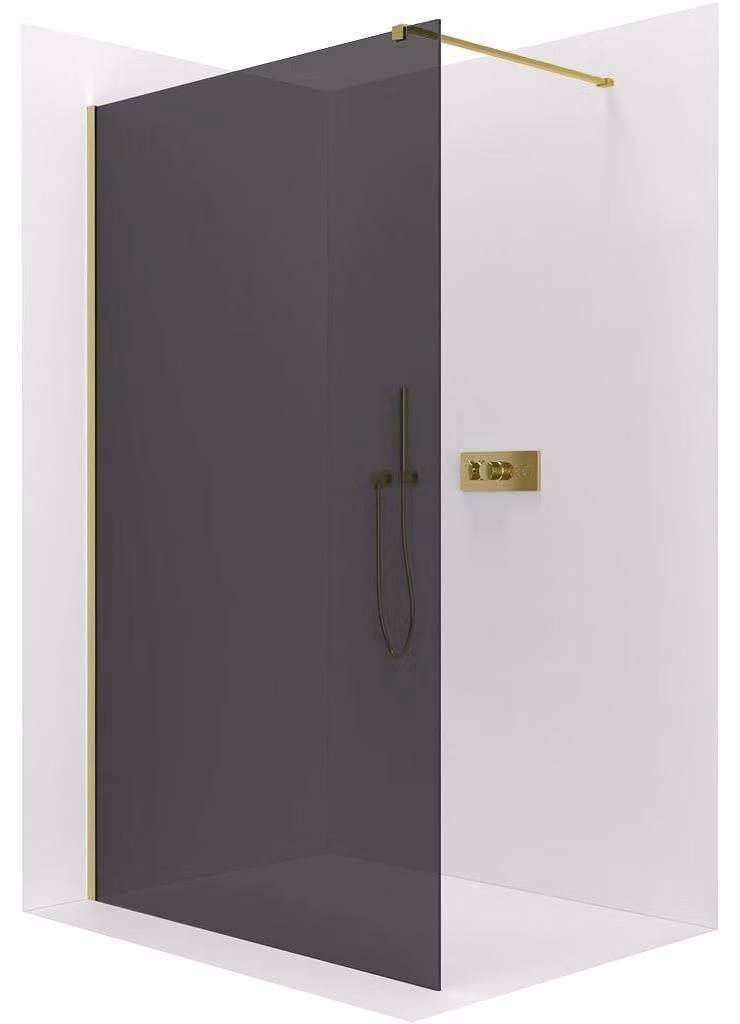 CERANO - Box doccia Walk-in Onyx Cube L/P - 8 mm - montante squadrato - dorato, vetro grafite - 150x200 cm