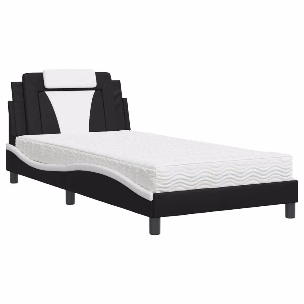 Letto Viana con Materasso Nero e Bianco 100x200 cm in Pelle finta