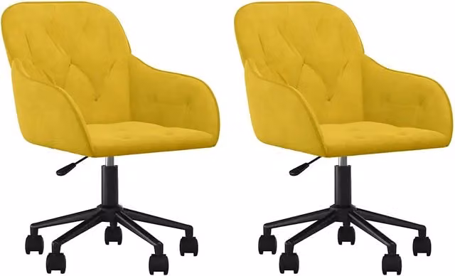 Set di 2 sedie da pranzo girevoli a 360 gradi in velluto giallo con ruote e struttura in metallo per cucina e soggiorno