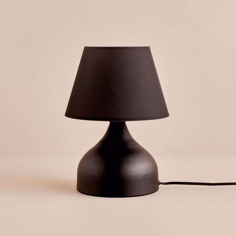 Opviq, lampada da tavolo di alta qualità, nera, 32 cm, attacco E27, realizzata interamente in metallo e tessuto