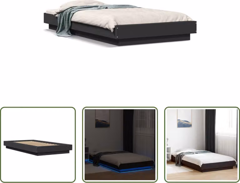 The Living Store Giroletto con LED nero 75x190 cm Materiale a base di legno