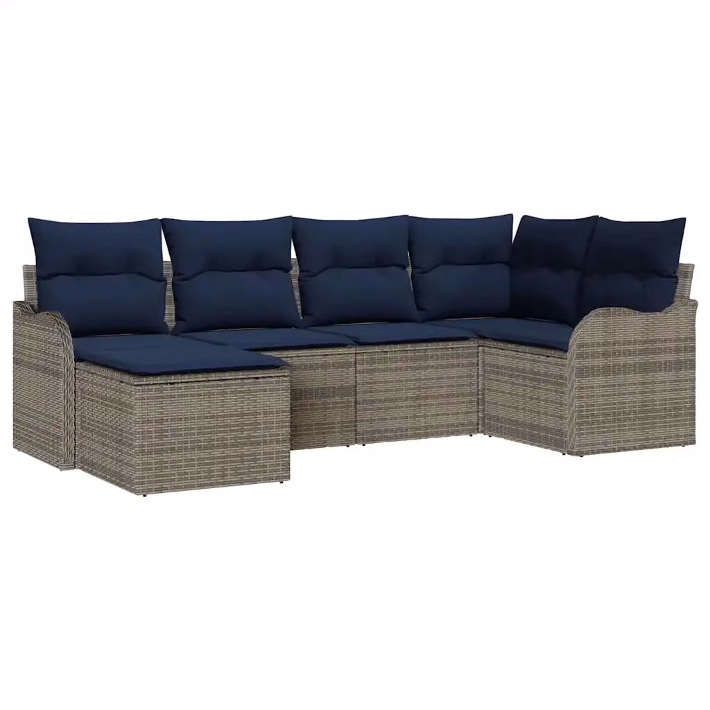 Set Divano da Giardino a L con Poltrona e Ottoman vidaXL in Polyrattan Grigio con Cuscini Inclusi – 2