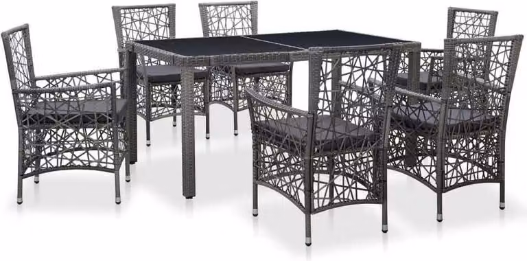The Living Store 7 pezzi. Set da pranzo da giardino Poly Rattan Grigio