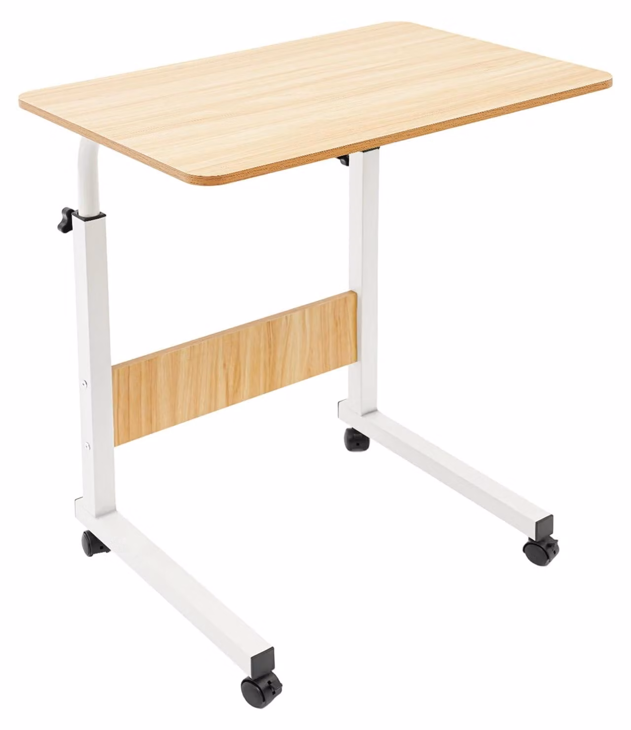 Tavolo regolabile per laptop - Tavolo portatile per computer su ruote - Altezza regolabile da 70 a 90 cm - 4 ruote bloccabili - Piano del tavolo in MDF, dimensioni 60x40 cm - Capacità di carico: 15 kg - Aspetto in legno