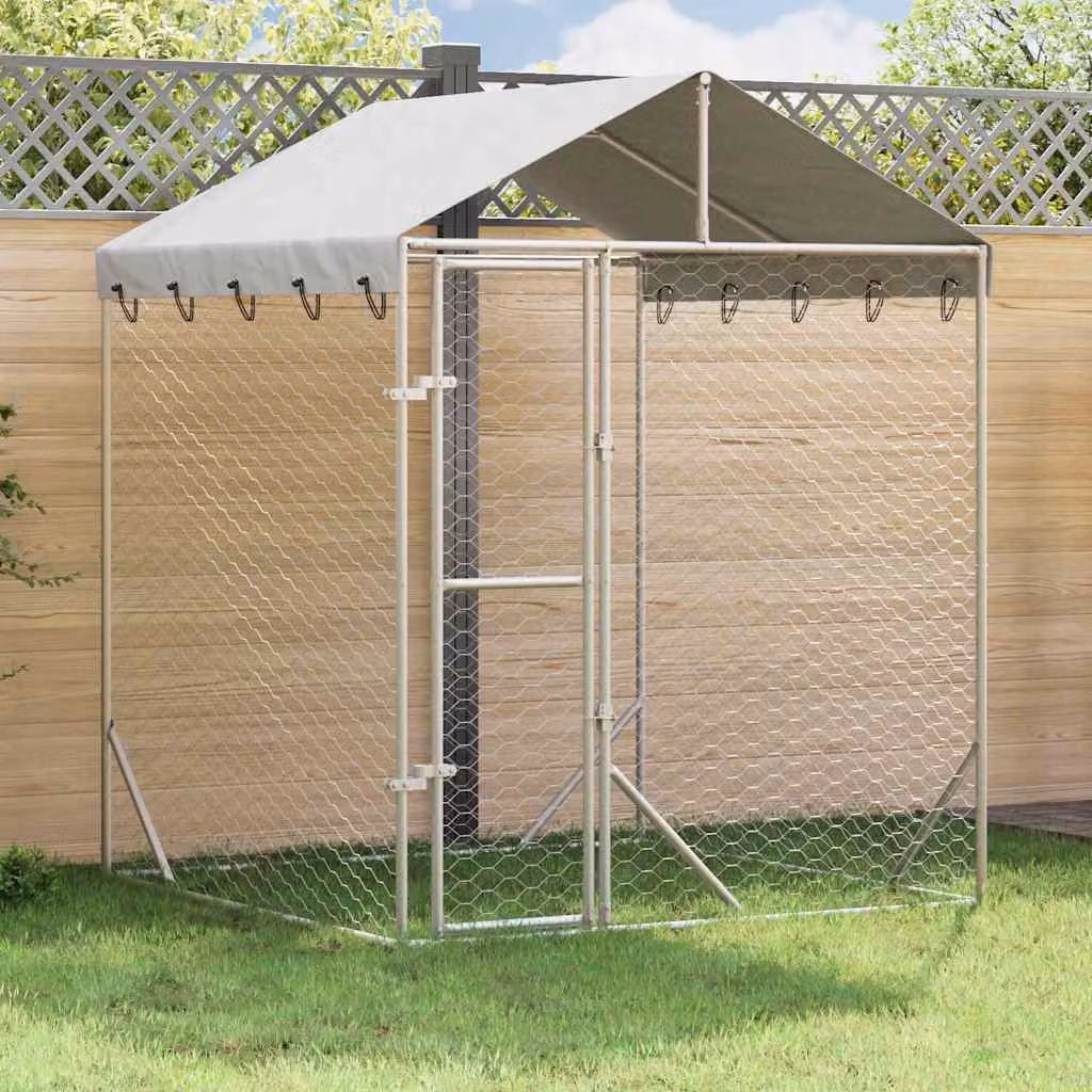 Cuccia per cani da esterno vidaXL in acciaio zincato argento L: 2 m, P: 2 m, H: 2,5 m