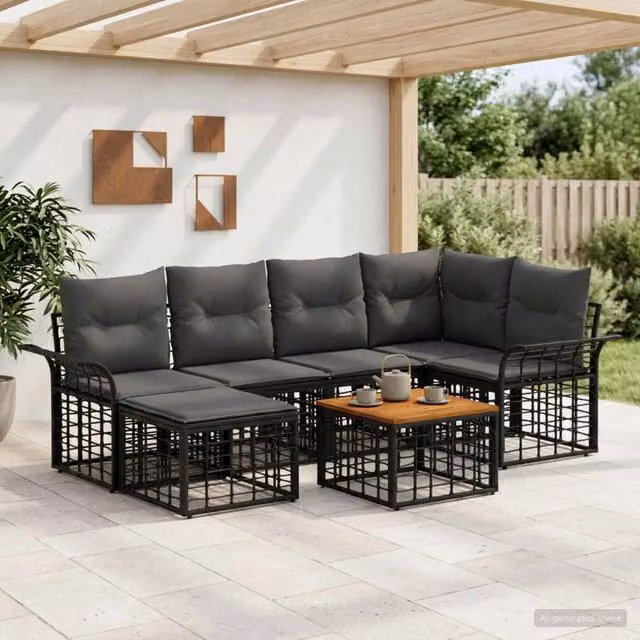 Set di divani da esterno 7 pz Nero e Grigio scuro Poliestere 3437735