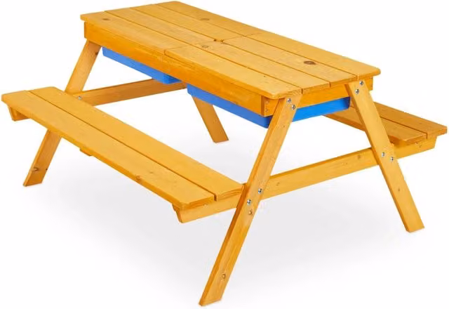 Set tavolo e panche di design per bambini da esterno 120 x 60 x 50 cm con ombrellone regolabile in legno bianco 13_0011573