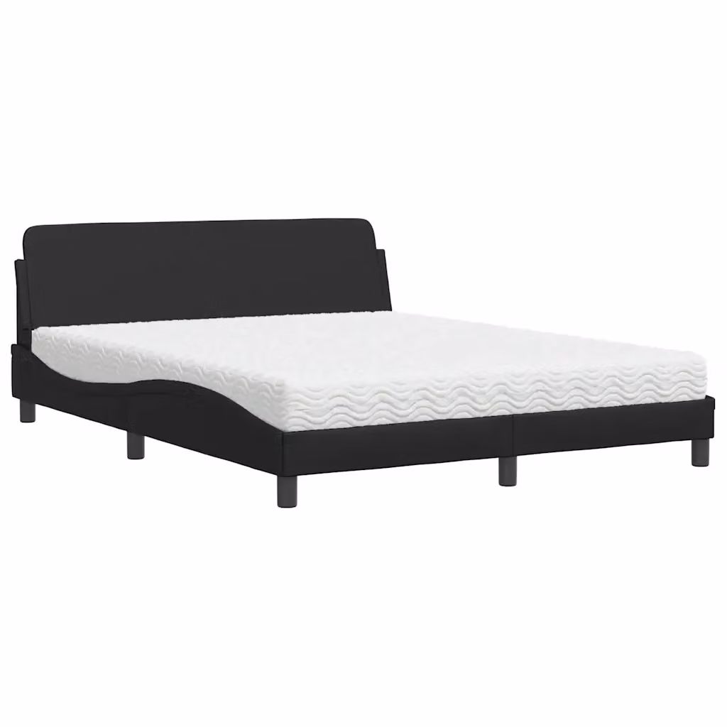 Letto moderno vidaXL con materasso in schiuma e cassetti, rivestimento in similpelle e tessuto, colore nero e bianco, L/P/H: 200 x 160 x 74,5 cm – 2