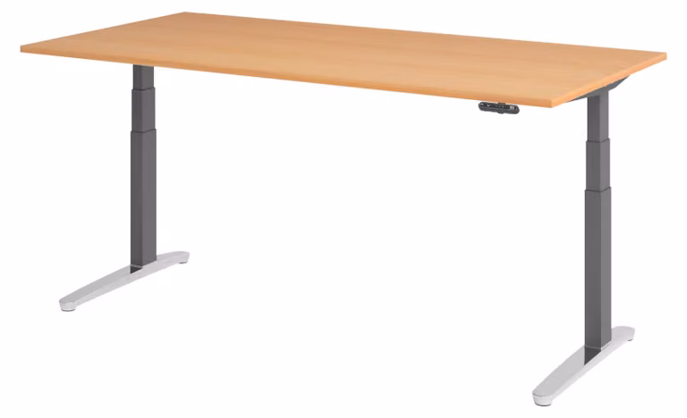 Scrivania elettrica bümö XBHM - Decorazione: faggio, dimensioni: 200 x 100 cm, telaio: grafite/alluminio lucido