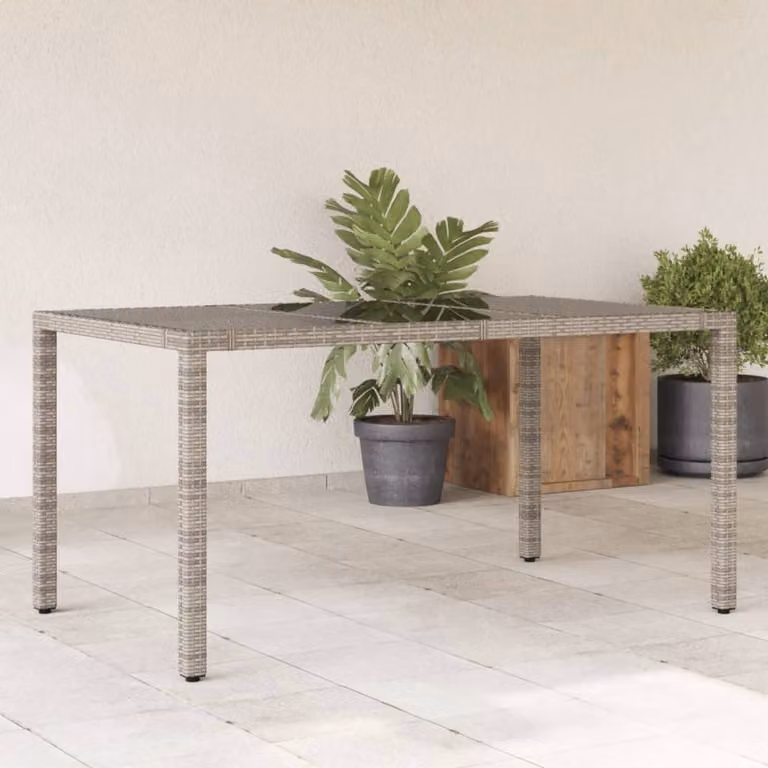 vidaXL Tavolo da Giardino Moderno in Polyrattan e Vetro Grigio L: 150 cm, P: 90 cm, H: 75 cm