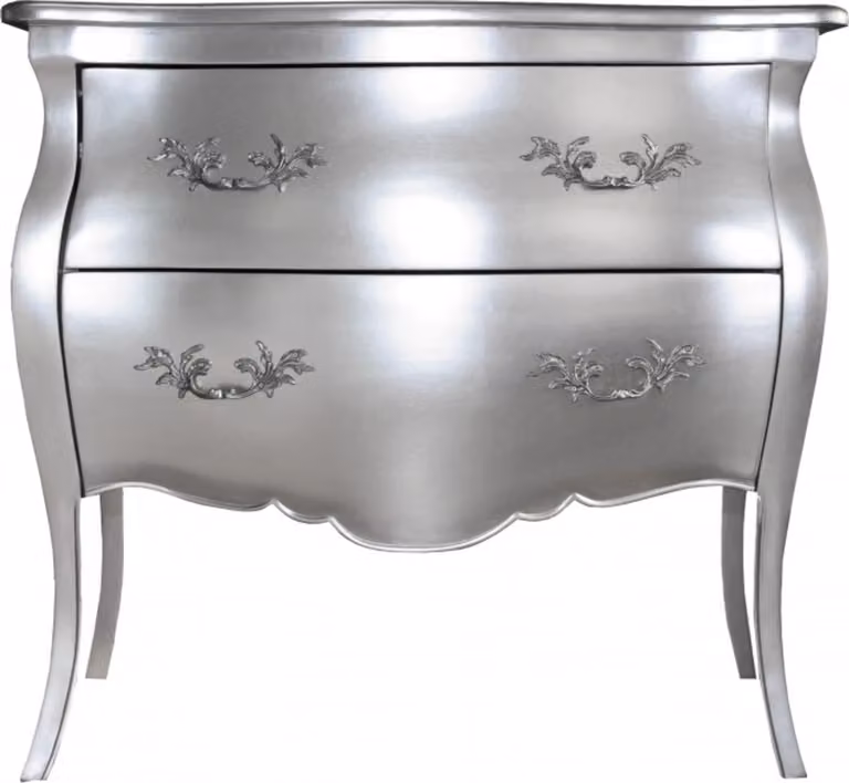 Comodino Casa Padrino in stile barocco, modello Mod2, colore argento, larghezza 95 cm, altezza 86 cm, profondità 53 cm