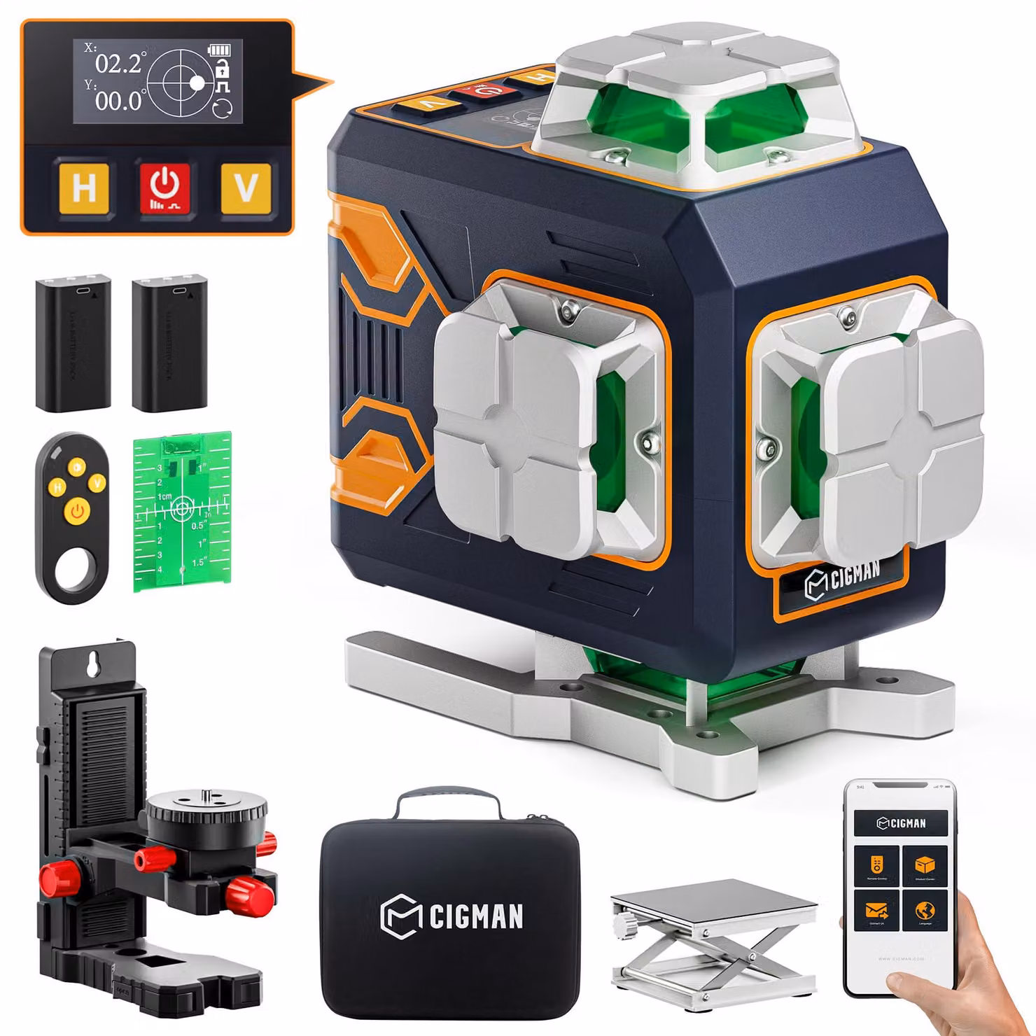 Livella laser 4x360° con telecomando - Autolivellante, linee laser verdi - Materiale: metallo - Ideale per installazioni