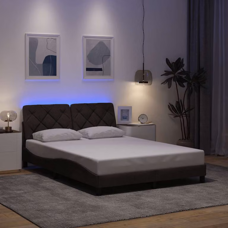 vidaXL Giroletto Moderno con LED e Porta USB senza Materasso Marrone Scuro L/P/H: 140 x 190 cm