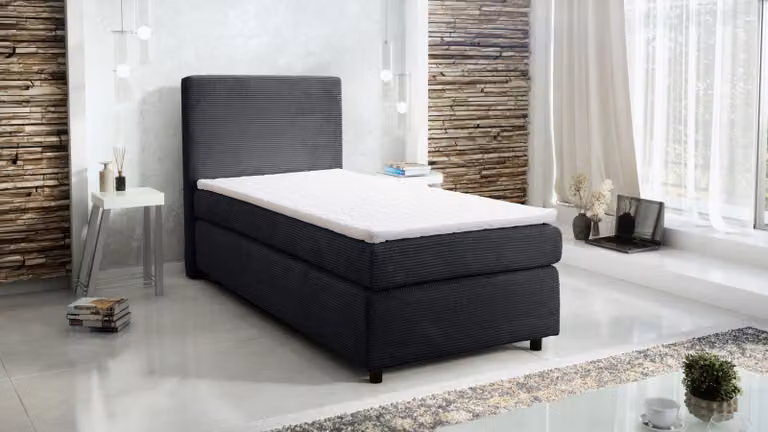Letto boxspring da hotel 90x200 con rete a molle Bonell, coprimaterasso Paxos in tessuto di velluto grigio