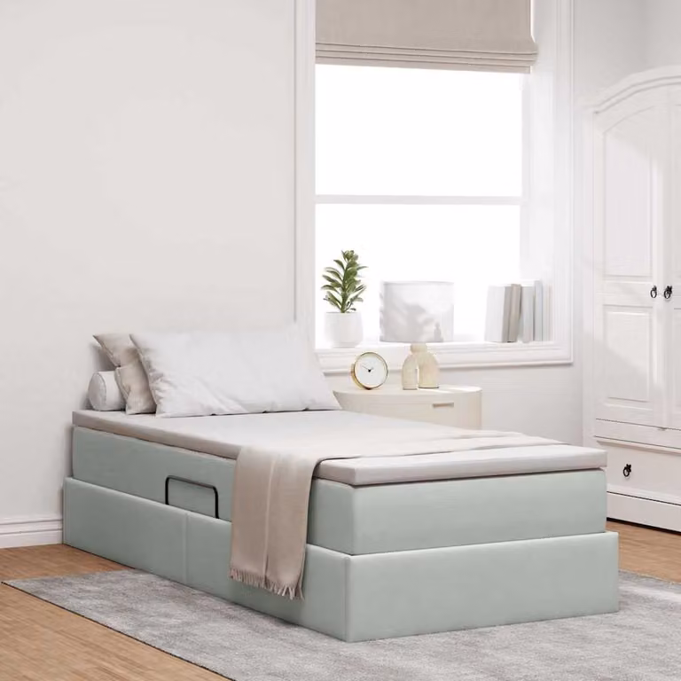 Letto con contenitore e materasso ibrido vidaXL in tessuto grigio L: 100 cm, P: 200 cm, H: 48,5 cm