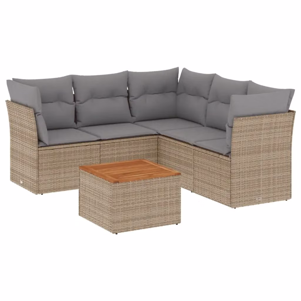 Set Divano da Giardino vidaXL 6 pz in Polyrattan con Cuscini Beige e Grigio e Tavolino da Esterno – 2