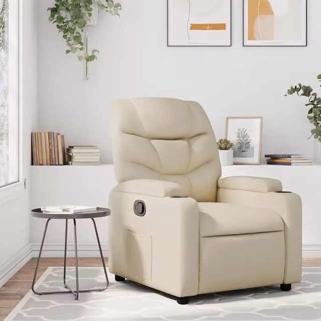 Poltrona reclinabile relax vidaXL in similpelle beige con braccioli e struttura in legno e metallo