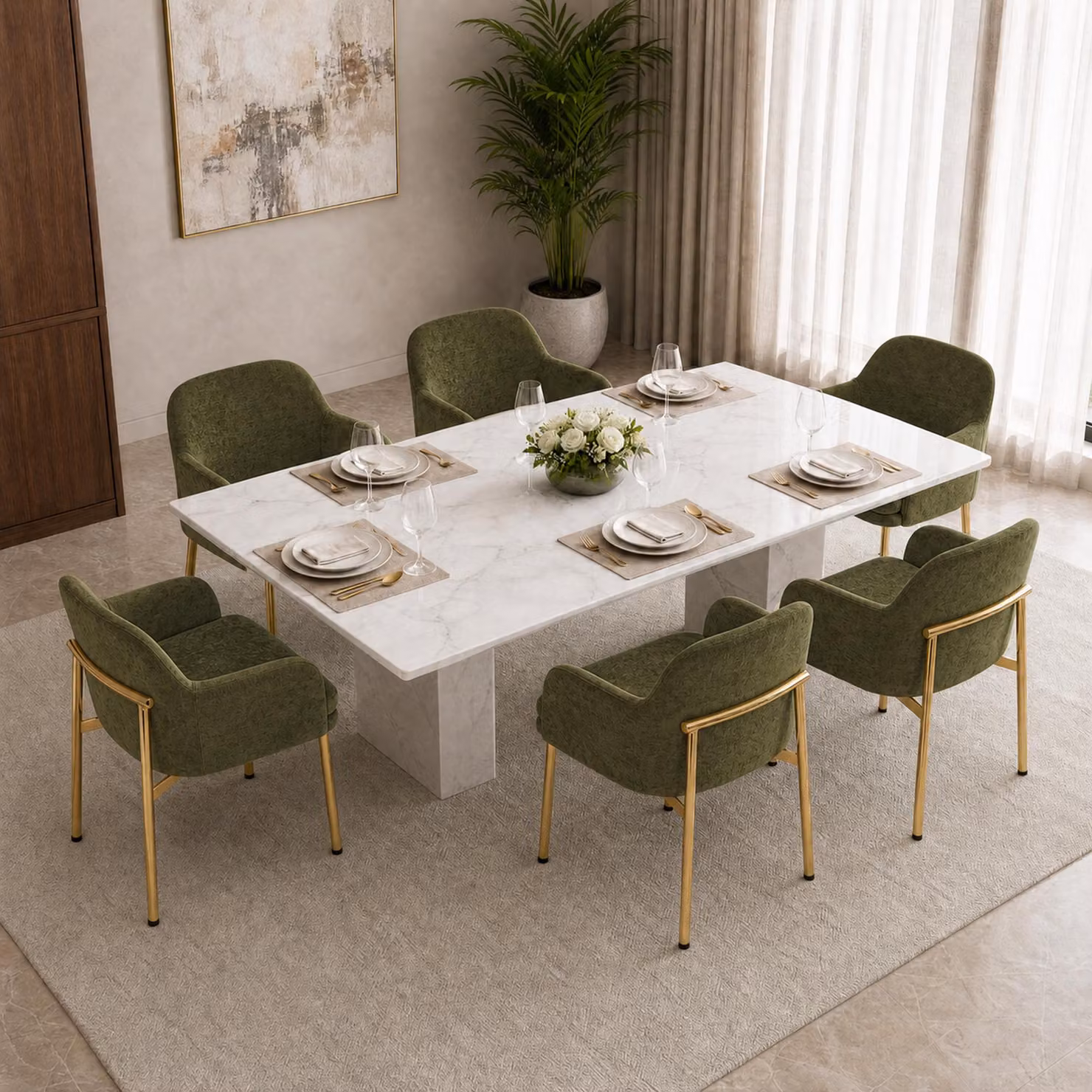 Set di 6 sedie da pranzo Flieks con braccioli, regolabili in altezza, imbottite, adatte per sala da pranzo, cucina. Dimensioni: 61x59x78,5 cm. Colore: verde