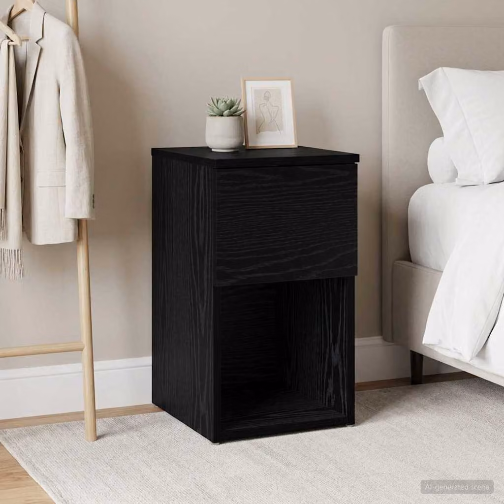 vidaXL Armadietto per letto moderno in Rovere Nero, L 29 cm x P 31,5 cm x H 49 cm