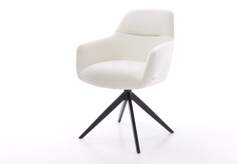 DELIFE Sedia girevole Pejo-Flex Bouclé Soft Beige Telaio trasversale largo Nero Girevole a 360° Funzione dondolo Anima a molla tascabile