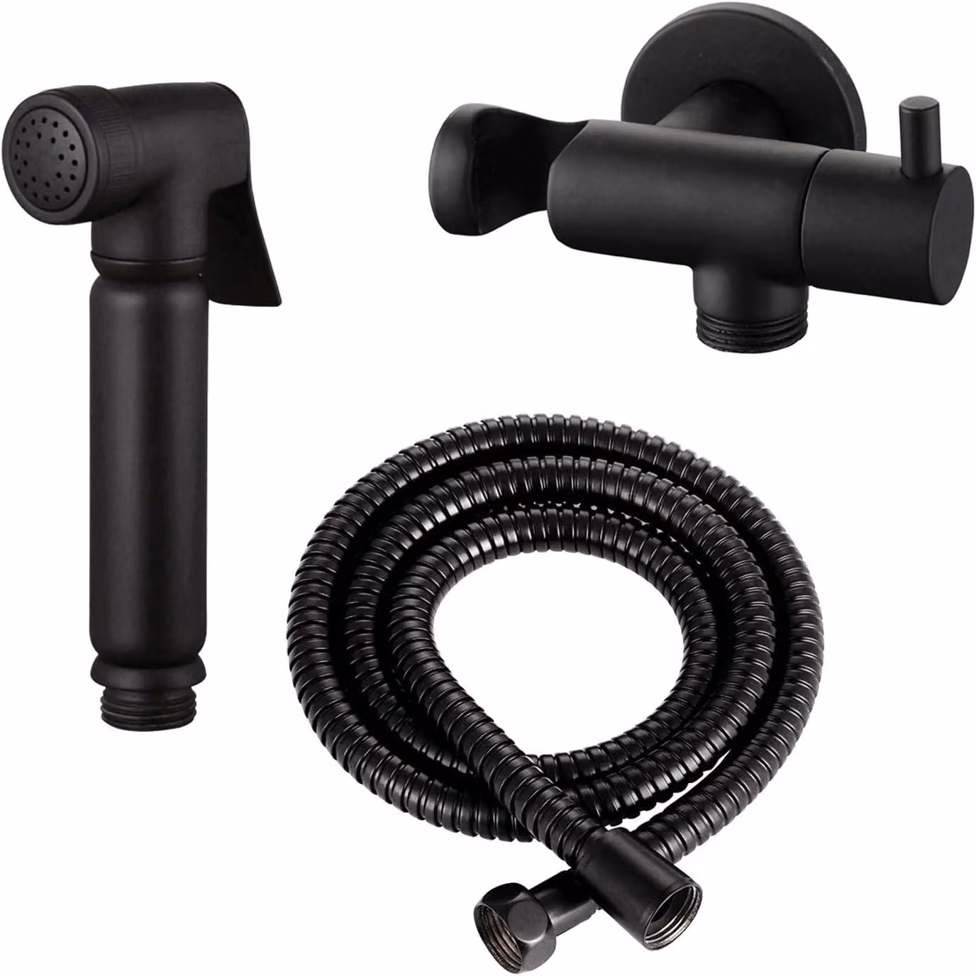 Set per bidet con doccetta, colore nero opaco, realizzata in ottone massiccio, tubo da 120 cm, montaggio a parete, per uso con il water