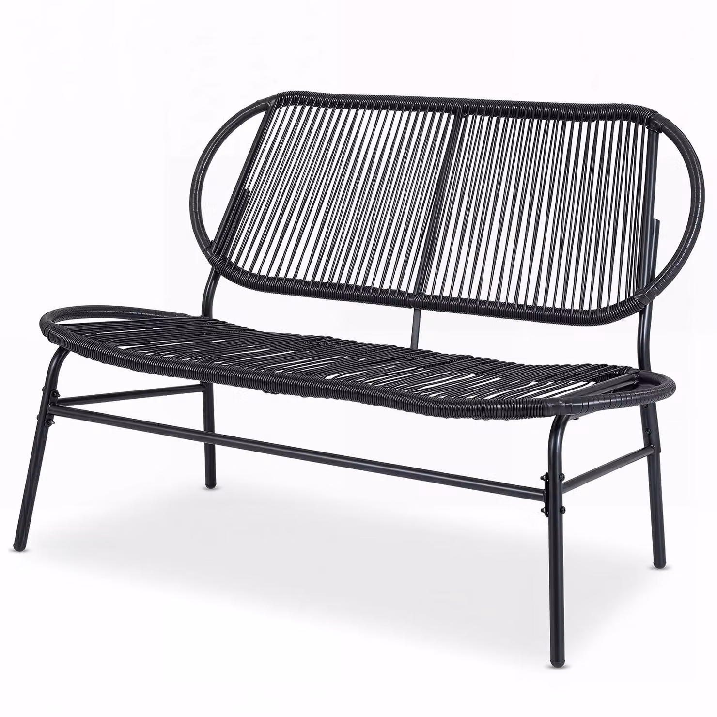 COSTWAY - Panchina da giardino in rattan sintetico, panca da esterno resistente alle intemperie, divanetto da balcone per 2 persone, con capacità di carico fino a 300 kg, ideale per giardino, balcone e terrazza, dimensioni 118x68x79 cm