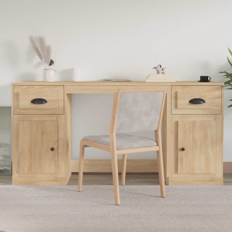 Scrivania da ufficio moderna vidaXL con armadietto e cassetti in legno MDF, colore beige e marrone, L: 154,5 cm, H: 75 cm, P: 50 cm