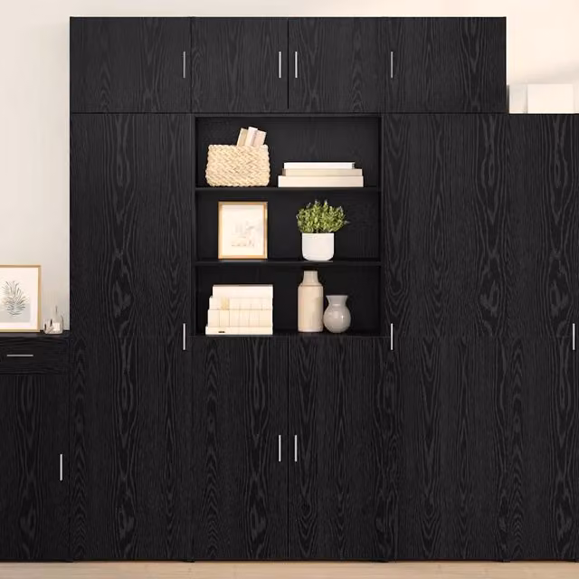 Credenza-Buffet-Armadio da cucina Rovere Nero 80 x 42,5 x 185 cm Legno multistrato