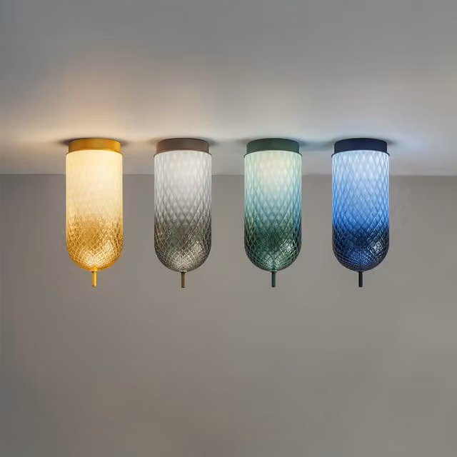 Plafoniera a sospensione Olev Curuba in vetro e metallo multicolore verde e trasparente con luce LED